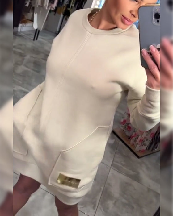 Robe Pullover Poche Manches Longues