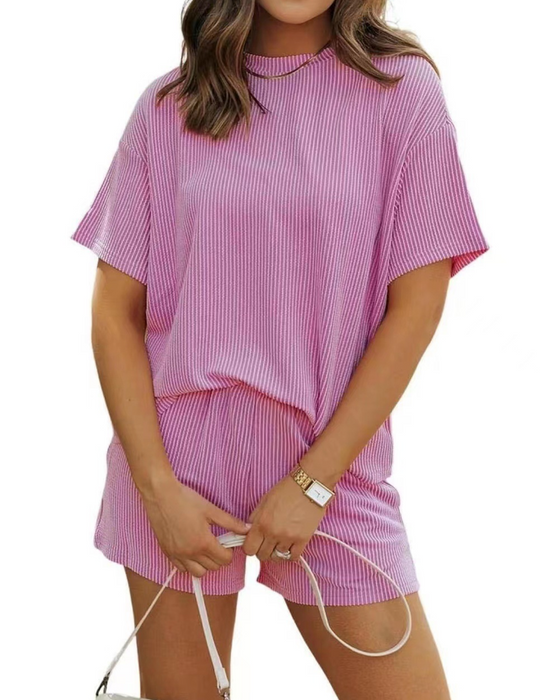Costume Élégant Rayé Col Rond