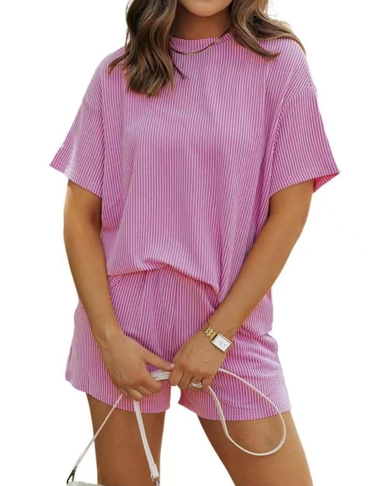 Costume Élégant Rayé Col Rond