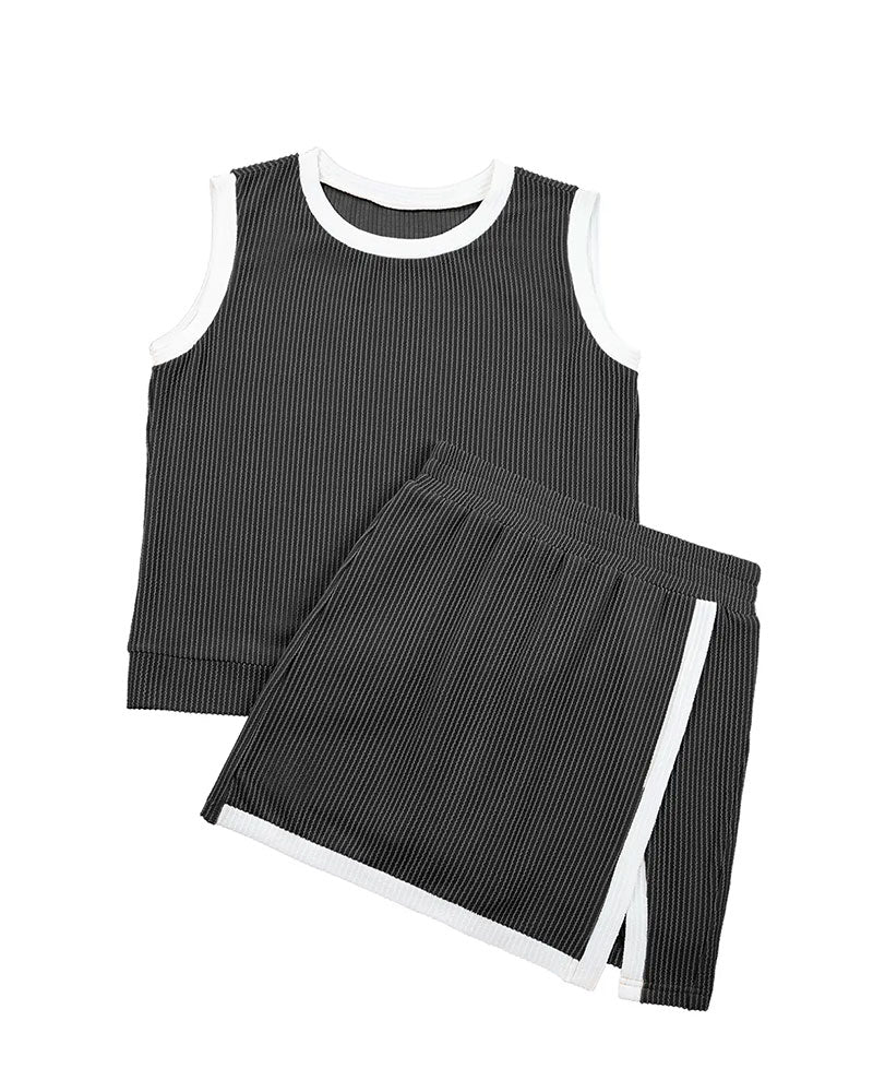 Ensemble Rayé Fendu Anti Transparence Débardeur