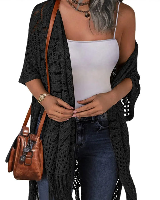 Cardigans Découpe Frange Tricot