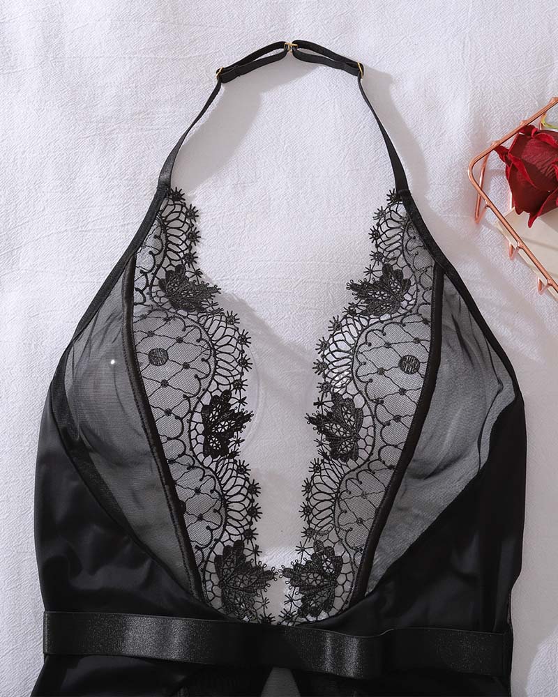 Lingerie Une-Pièce Transparente Dos Nu Avec Découpes