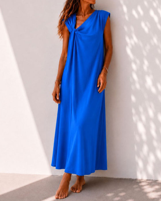 Robe Col Asymétrique Twist Élégant Maxi