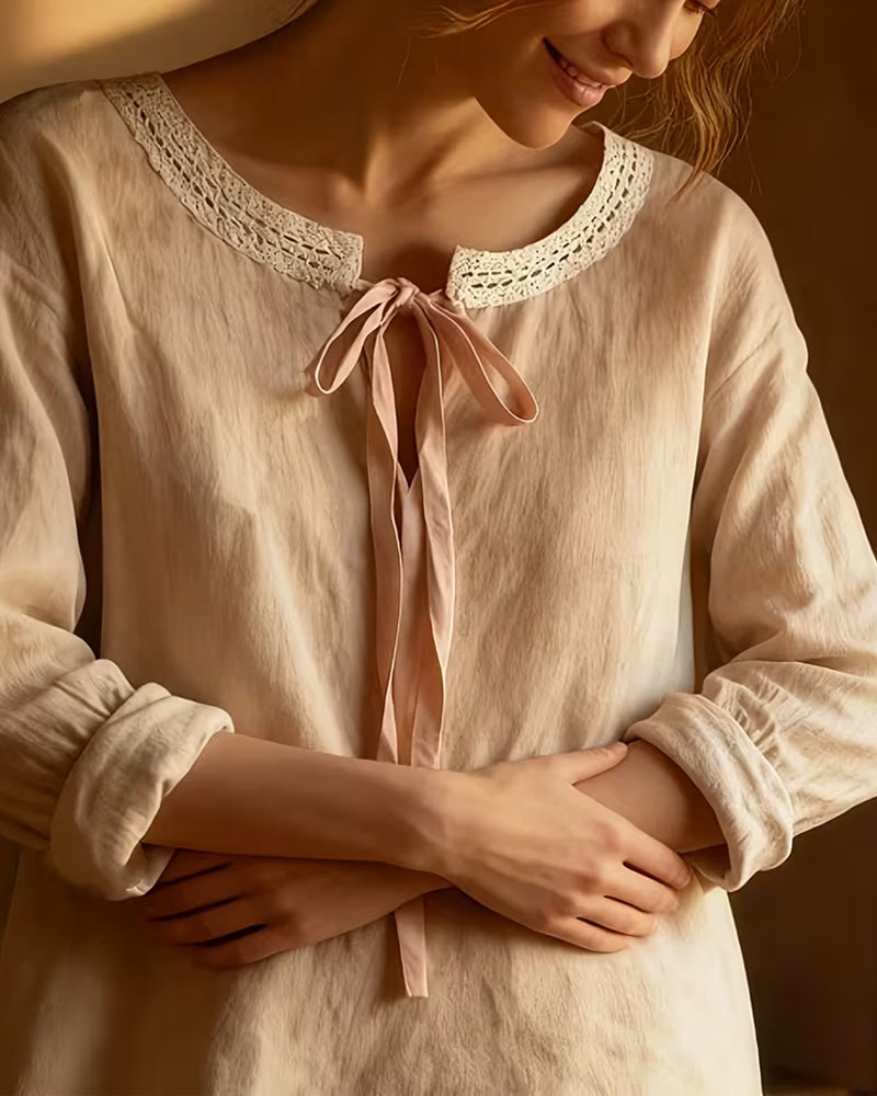 Chemisier Laçage Uni Élégant Décontracté