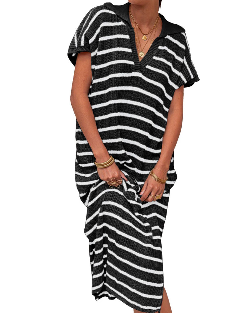 Robe Rayée Col Manches Courtes