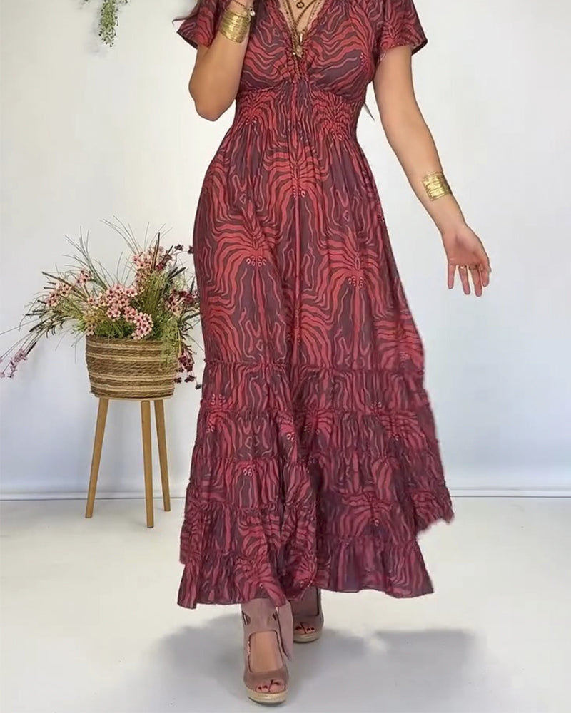 Robe Bohème Col En V Plissée Longue