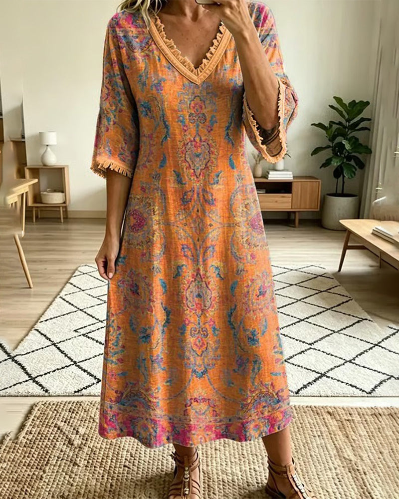 Robe Vintage Col En V Imprimé Floral