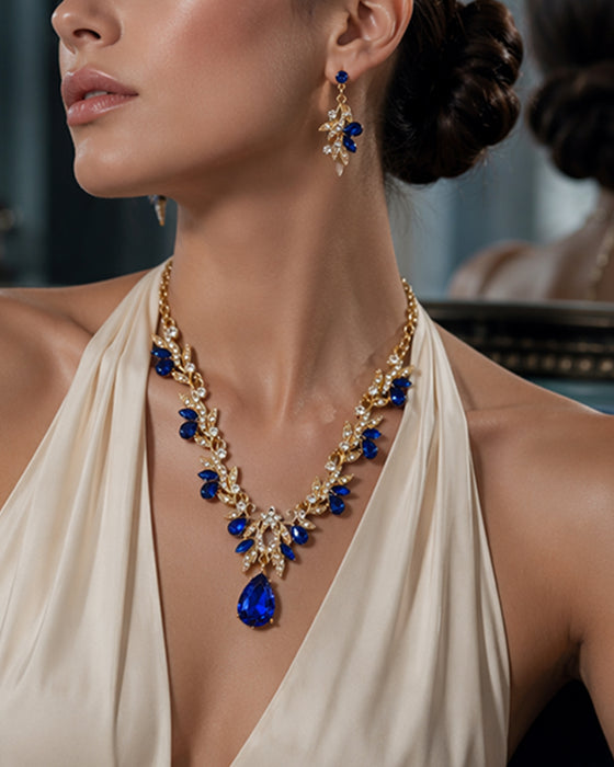 Collier Pendeloque En Larme Scintillant Et Boucles D'oreilles Ensemble