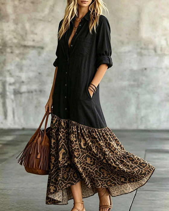 Robe Avec Revers Boutonné À Imprimé Léopard