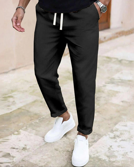 Pantalon Homme Unie Cordon De Serrage Slim Fit Court
