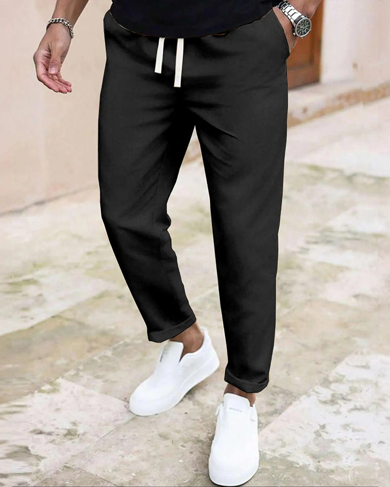 Pantalon Homme Unie Cordon De Serrage Slim Fit Court