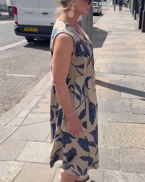 Robe Décolleté En V Sans Manches Imprimée