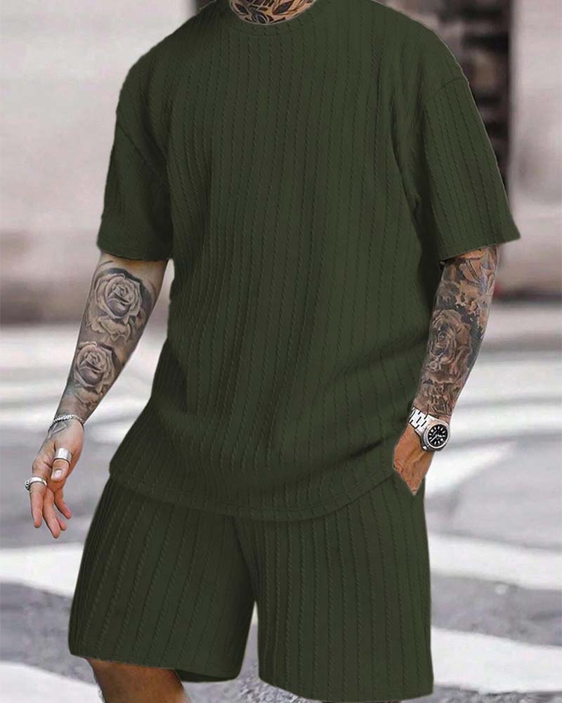 Ensemble Homme T-Shirt Rayé Et Short Col Crew