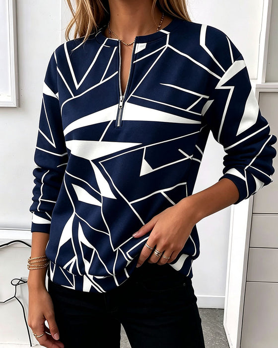 Sweatshirt Décontracté Fermeture Éclair Manches Longues