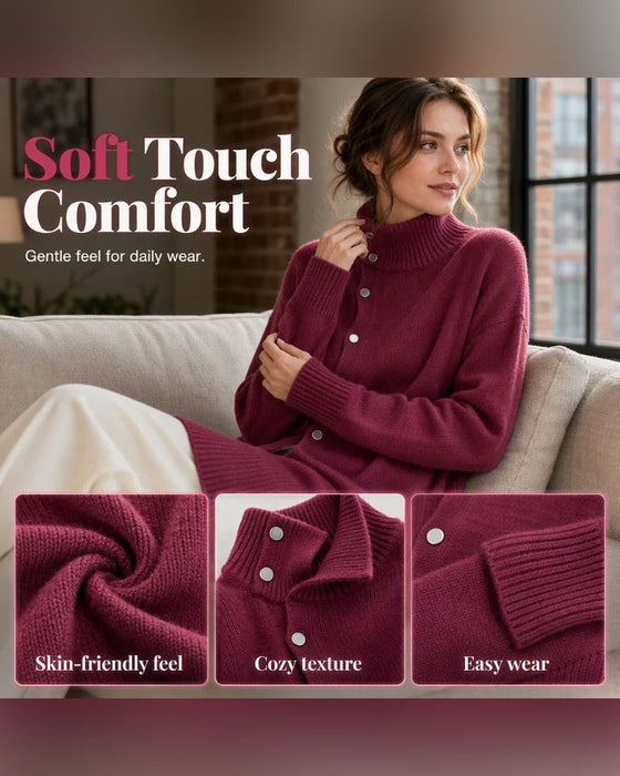Cardigan Col Roulé Simple Boutonnage