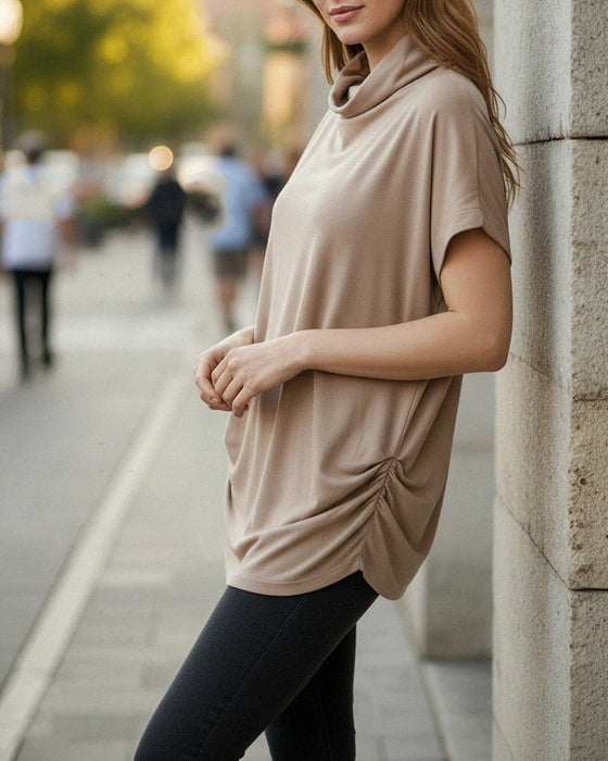 Blouse Col Mock Manches Courtes Côté Froncé
