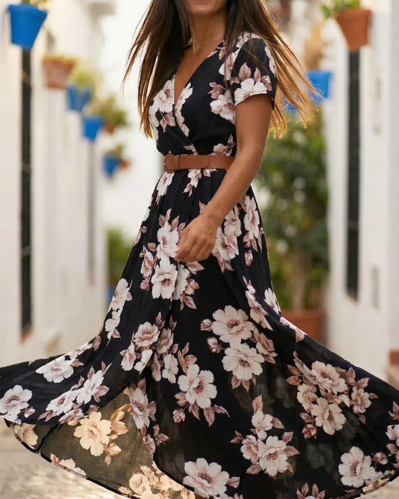 Robe Imprimé Floral Décontractée Manches Courtes
