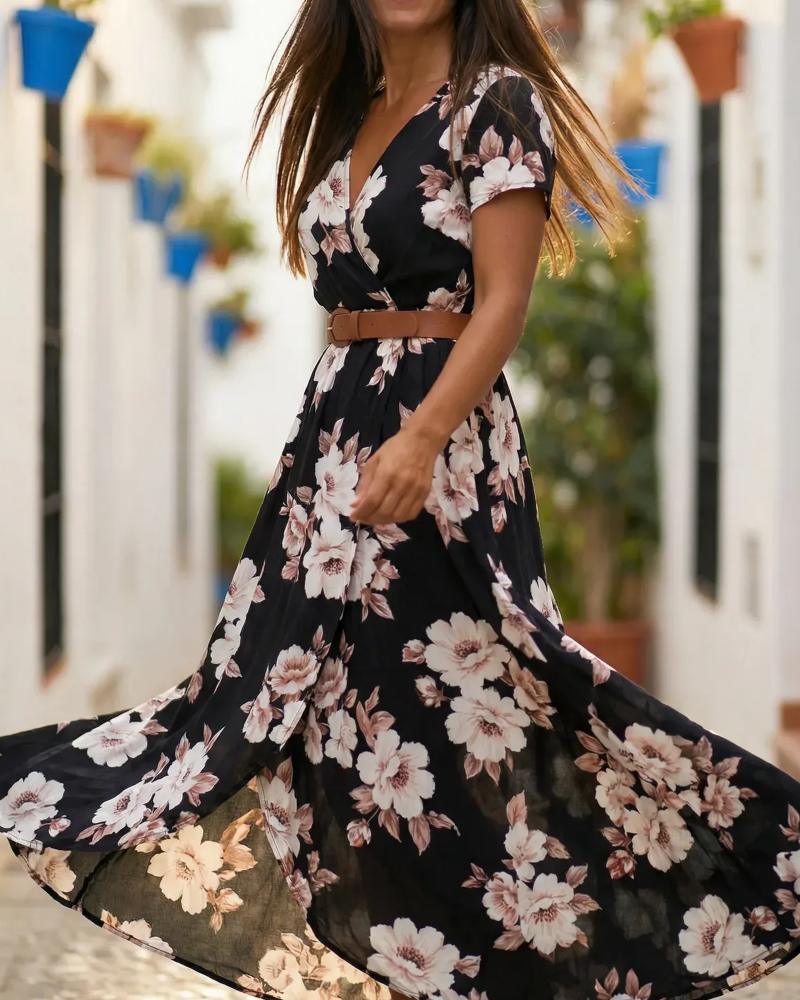 Robe Imprimé Floral Décontractée Manches Courtes