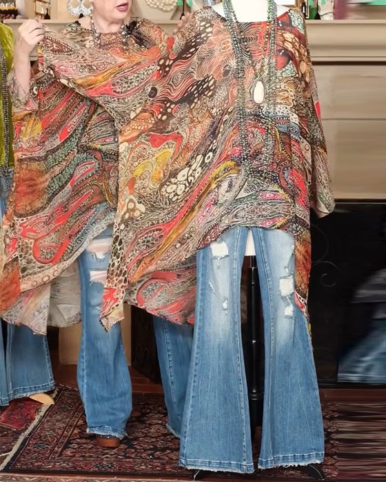 Blouse Large Manche Chauve-Souris Imprimé