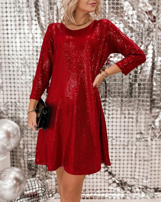 Robe Unie Décontractée Manche Longue
