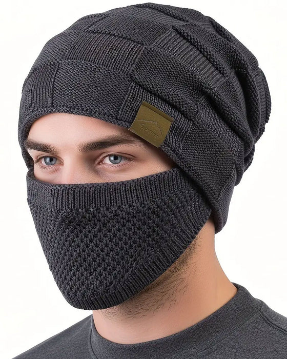 Bonnet Tricoté Masque Ensemble Hiver Bonnet Visage Oreille Couverture