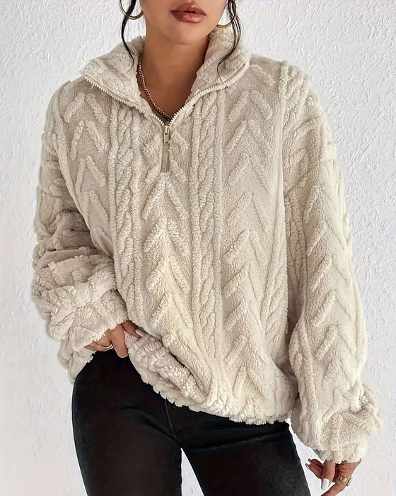 Sweatshirt Double Face Polaire Demi Fermeture Éclair