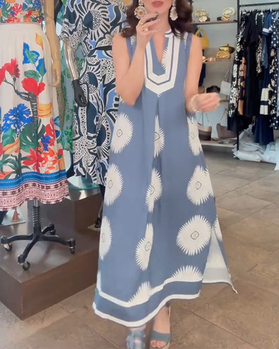 Robe Tournesol Imprimé Sans Manches