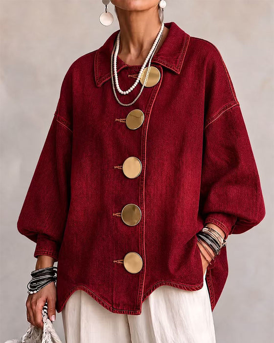 Manteau Grand Bouton Métallique Denim Délavé