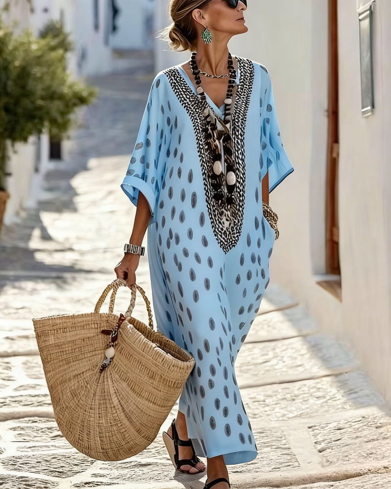 Robe Col V À Pois Resort Imprimé