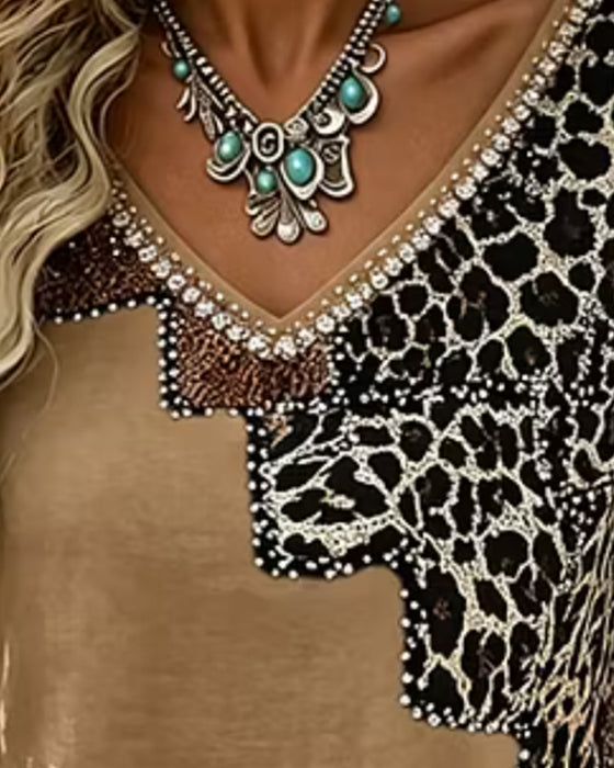 Blouse Col V Léopard Imprimé