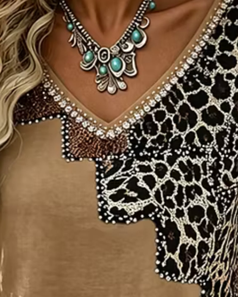 Blouse Col V Léopard Imprimé