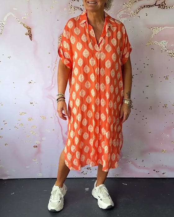 Robe ample à revers et manches courtes