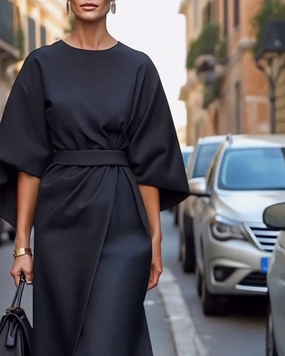 Robe Avec Manches Lanternes Élégantes Et Ceinture