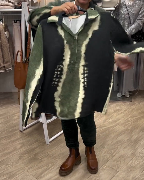 Chemise Revers Rétro Bloc De Couleur Manches Longues