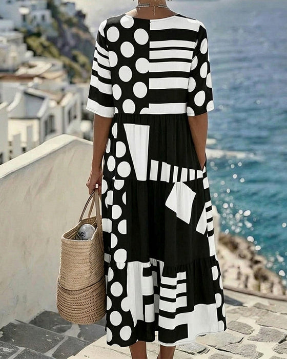 Robe À Pois Rayé Col V