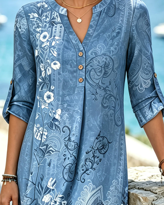 Robes Floral Manche Trois Quarts Droite