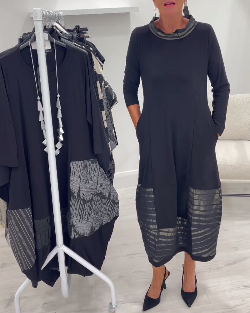 Robe Tendance Couleur Unie À Empiècements