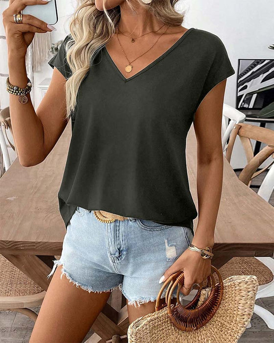 T-Shirt Col En V Dos Nœud