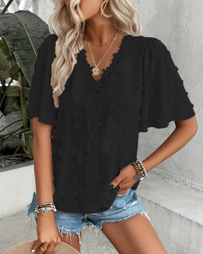 Blouse Jacquard Assemblée Manche Volant