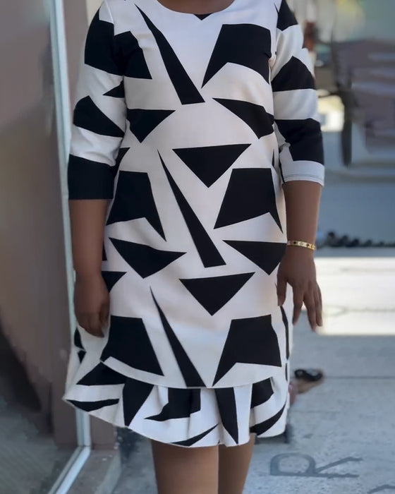 Robe Manches Courtes Imprimé Géométrique Maxi