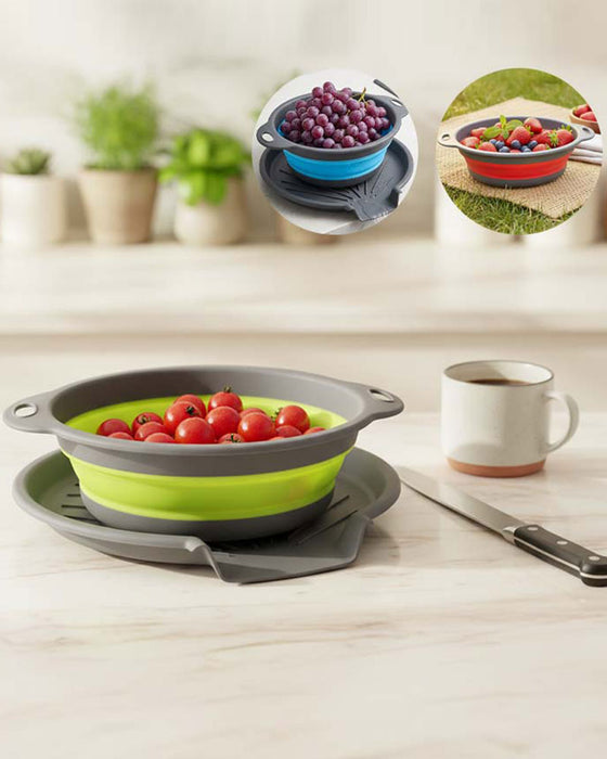 Ensemble Passoire Égouttoir De Cuisine Pliable Avec Plateau D'Égouttage