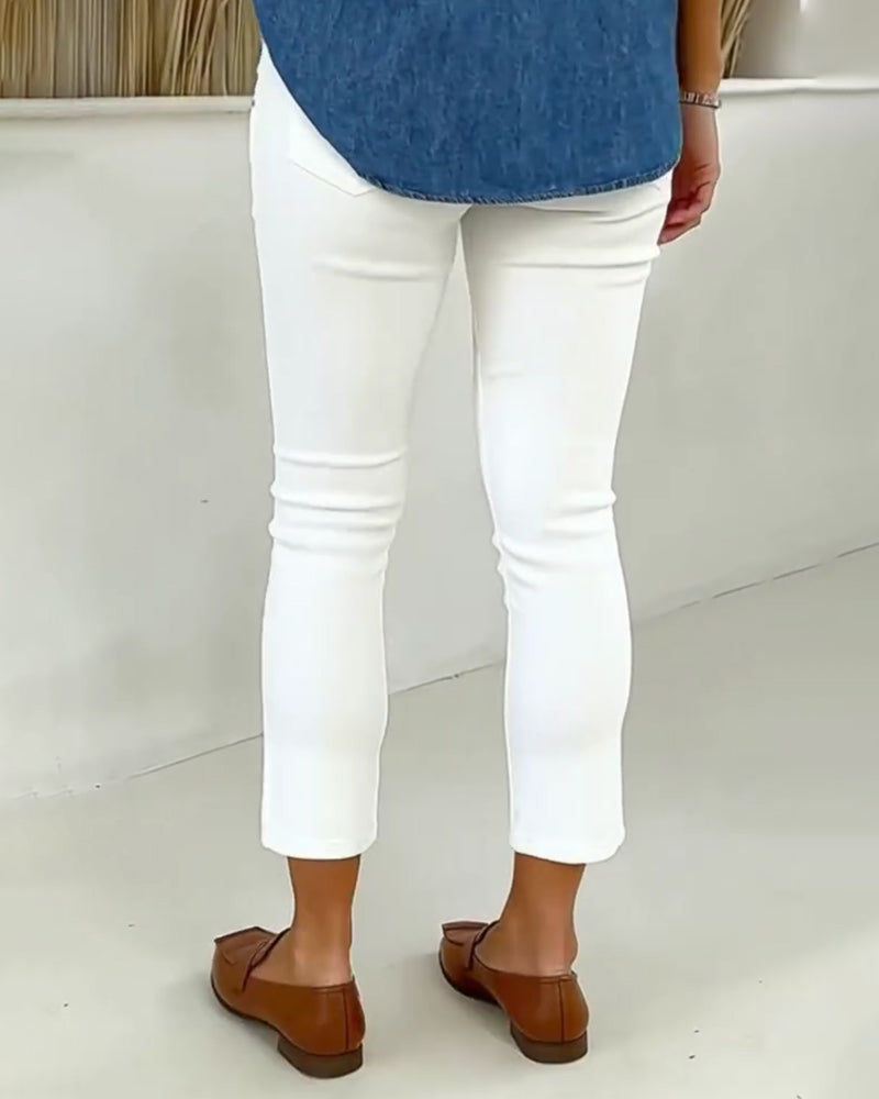 Pantalon Taille Haute Slim-Fit Cropped