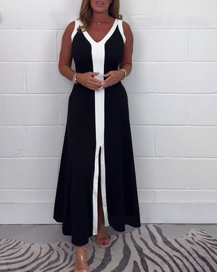 Robe fendue sans manches bloc de couleur