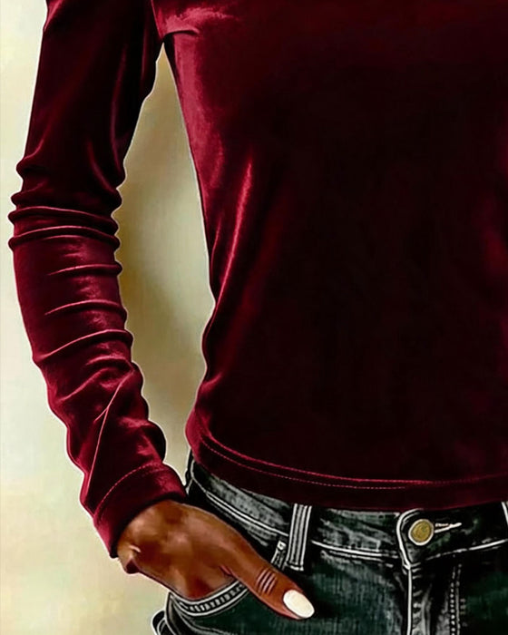 Haut Velours Off-Shoulder Manche Longue