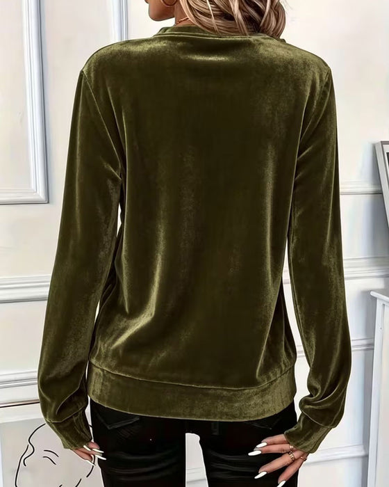 Top Velours Demi-Zip Élégant