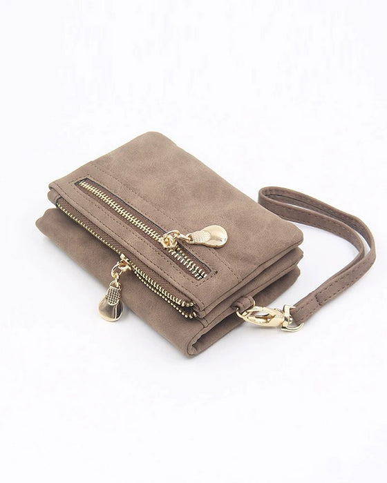 Portefeuille Bifold À Fermeture Éclair Pour Femme Uni Court Porte-Cartes