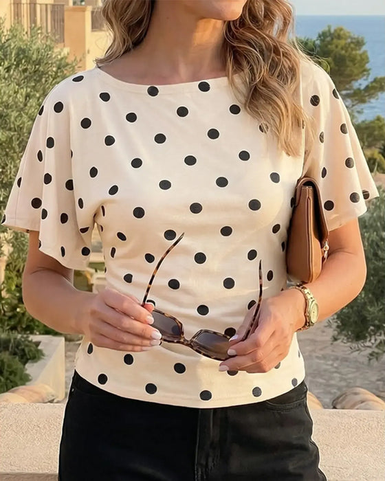 T-Shirt Pois Cintré Col Rond Manche Courte