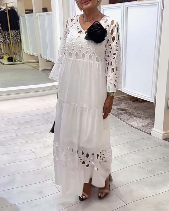 Robe élégante couleur unie en dentelle trouée