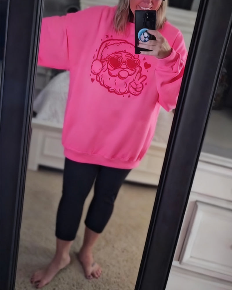 Sweat-shirt à col rond imprimé Père Noël