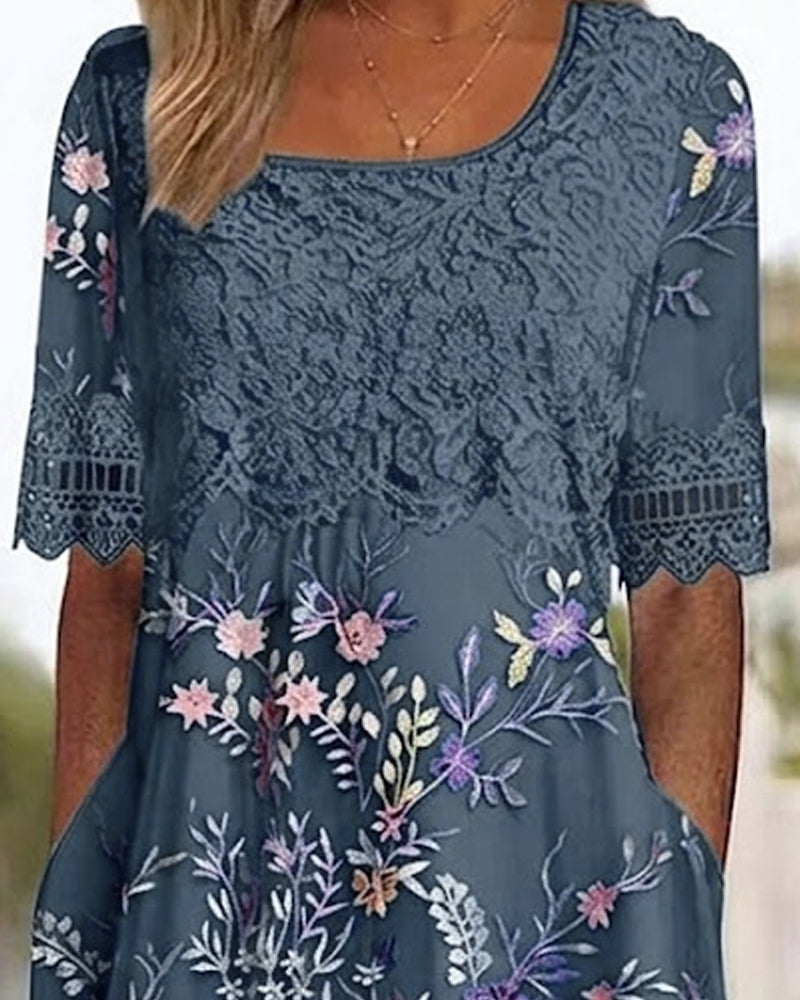 Robe Dentelle Florale Patchwork Ligne A